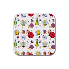 Cute Cartoon Insects Seamless Background Rubber Coaster (square)