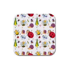 Cute Cartoon Insects Seamless Background Rubber Square Coaster (4 Pack)