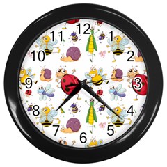 Cute Cartoon Insects Seamless Background Wall Clock (black)