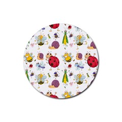 Cute Cartoon Insects Seamless Background Rubber Coaster (round)