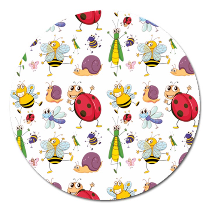 Cute Cartoon Insects Seamless Background Magnet 5  (Round)