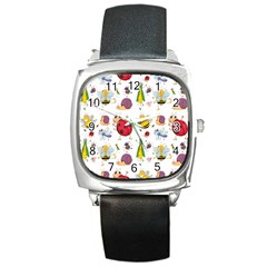 Cute Cartoon Insects Seamless Background Square Metal Watch