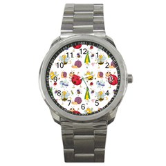 Cute Cartoon Insects Seamless Background Sport Metal Watch by Jancukart