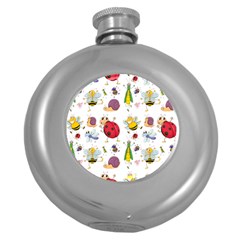 Cute Cartoon Insects Seamless Background Round Hip Flask (5 Oz)