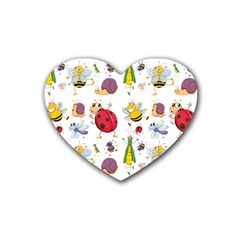 Cute Cartoon Insects Seamless Background Rubber Coaster (heart)