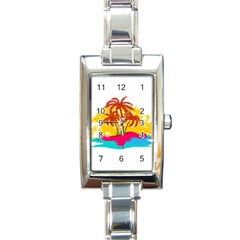 Holiday Tropical Elements Leaf Orange Rectangle Italian Charm Watch by Jancukart