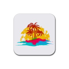 Holiday Tropical Elements Leaf Orange Rubber Coaster (square) by Jancukart