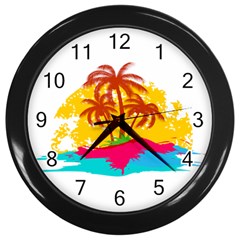 Holiday Tropical Elements Leaf Orange Wall Clock (black)