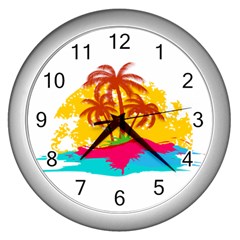 Holiday Tropical Elements Leaf Orange Wall Clock (silver) by Jancukart