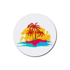 Holiday Tropical Elements Leaf Orange Rubber Coaster (round) by Jancukart