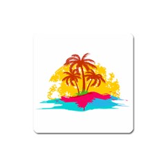 Holiday Tropical Elements Leaf Orange Square Magnet