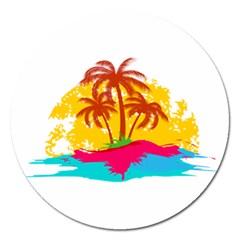 Holiday Tropical Elements Leaf Orange Magnet 5  (Round)