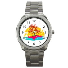 Holiday Tropical Elements Leaf Orange Sport Metal Watch by Jancukart