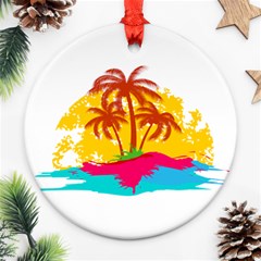 Holiday Tropical Elements Leaf Orange Round Ornament (Two Sides)