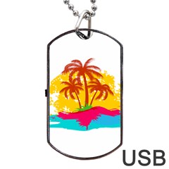 Holiday Tropical Elements Leaf Orange Dog Tag Usb Flash (one Side)