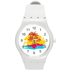 Holiday Tropical Elements Leaf Orange Round Plastic Sport Watch (m) by Jancukart