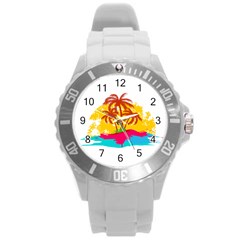 Holiday Tropical Elements Leaf Orange Round Plastic Sport Watch (l) by Jancukart