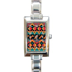 Tribal Pattern Seamless Border Rectangle Italian Charm Watch by Jancukart