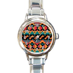 Tribal Pattern Seamless Border Round Italian Charm Watch by Jancukart