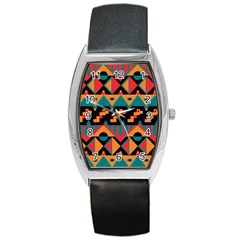 Tribal Pattern Seamless Border Barrel Style Metal Watch