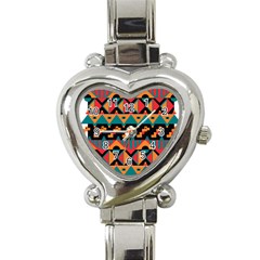 Tribal Pattern Seamless Border Heart Italian Charm Watch by Jancukart