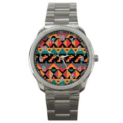 Tribal Pattern Seamless Border Sport Metal Watch by Jancukart