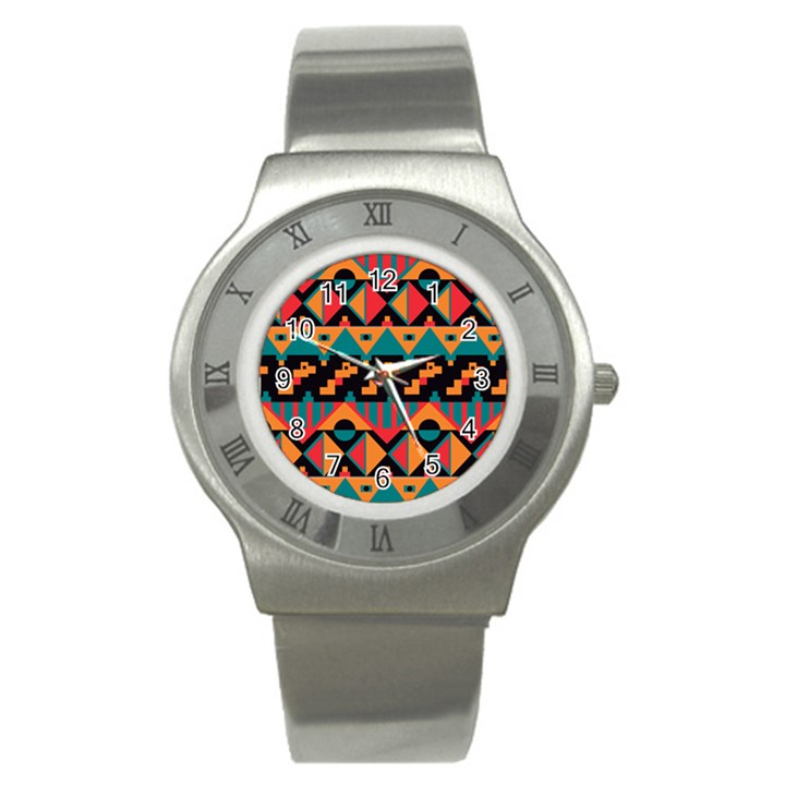 Tribal Pattern Seamless Border Stainless Steel Watch