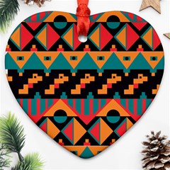 Tribal Pattern Seamless Border Heart Ornament (two Sides) by Jancukart