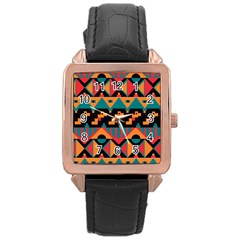 Tribal Pattern Seamless Border Rose Gold Leather Watch 