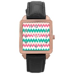 Zigzag Pattern Rose Gold Leather Watch 