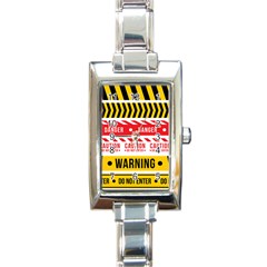 Yellow Black Warning Line Rectangle Italian Charm Watch by Jancukart