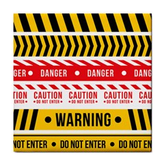 Yellow Black Warning Line Tile Coaster by Jancukart