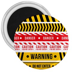 Yellow Black Warning Line 3  Magnets