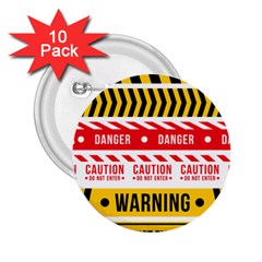 Yellow Black Warning Line 2 25  Buttons (10 Pack) 