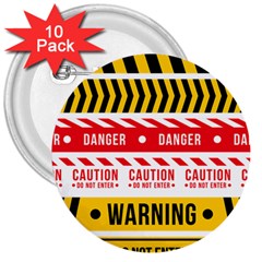 Yellow Black Warning Line 3  Buttons (10 Pack)  by Jancukart