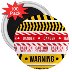 Yellow Black Warning Line 3  Magnets (100 Pack)