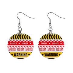 Yellow Black Warning Line Mini Button Earrings by Jancukart