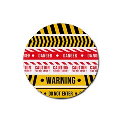 Yellow Black Warning Line Rubber Round Coaster (4 Pack)