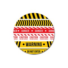 Yellow Black Warning Line Magnet 3  (round)