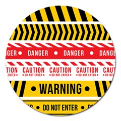 Yellow Black Warning Line Magnet 5  (round)