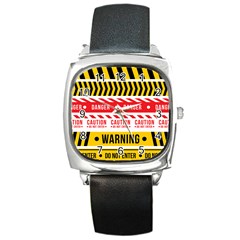 Yellow Black Warning Line Square Metal Watch by Jancukart