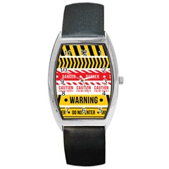 Yellow Black Warning Line Barrel Style Metal Watch by Jancukart