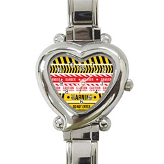 Yellow Black Warning Line Heart Italian Charm Watch by Jancukart