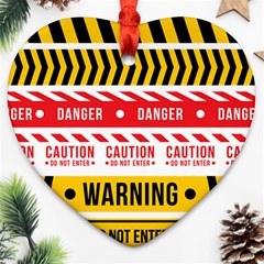 Yellow Black Warning Line Heart Ornament (two Sides)