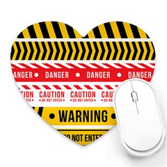 Yellow Black Warning Line Heart Mousepad by Jancukart