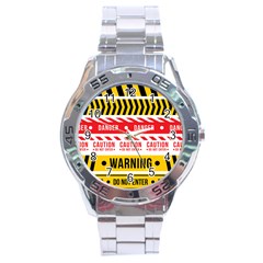 Yellow Black Warning Line Stainless Steel Analogue Watch