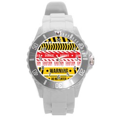 Yellow Black Warning Line Round Plastic Sport Watch (l)