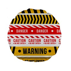 Yellow Black Warning Line Standard 15  Premium Round Cushions