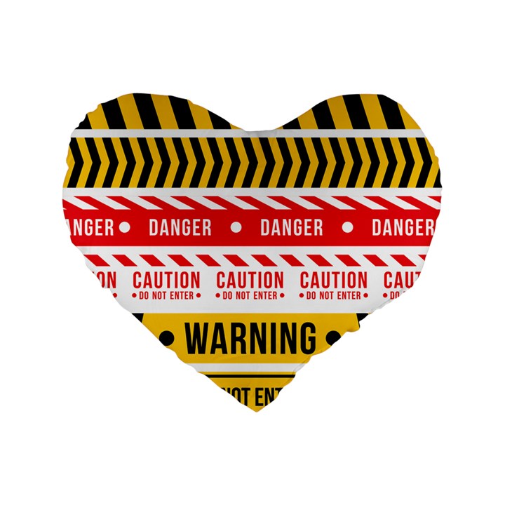 Yellow Black Warning Line Standard 16  Premium Heart Shape Cushions