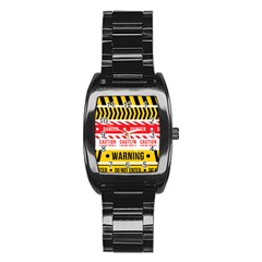 Yellow Black Warning Line Stainless Steel Barrel Watch by Jancukart